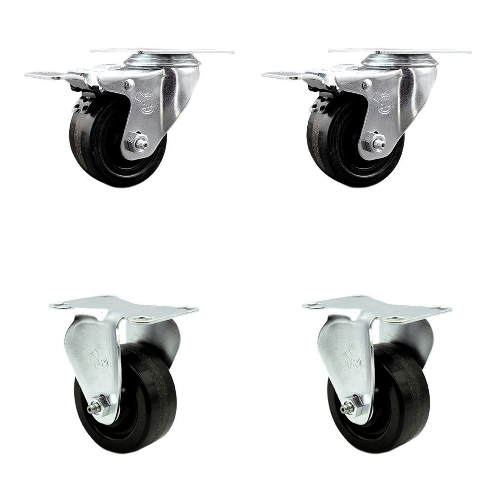 SCC-TTL20S3514-PHS-2-R-2 Phenolic Swivel Top Plate Caster with 3.5 in. Black Wheels - Set of 4