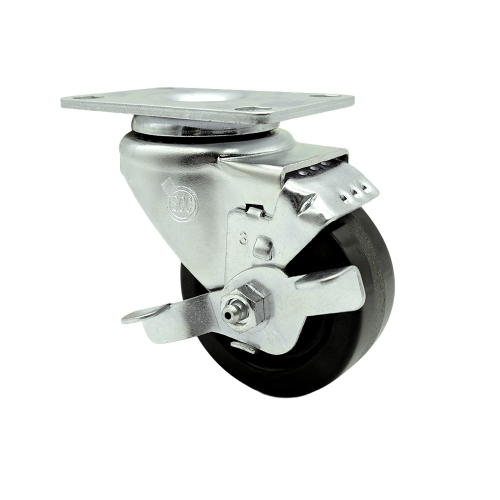 SCC-SS20S3514-PHS-TLB Stainless Steel Phenolic Swivel Top Plate Swivel Caster with 3.5 x 1.25 in. Black Wheel & Top Locking Brake
