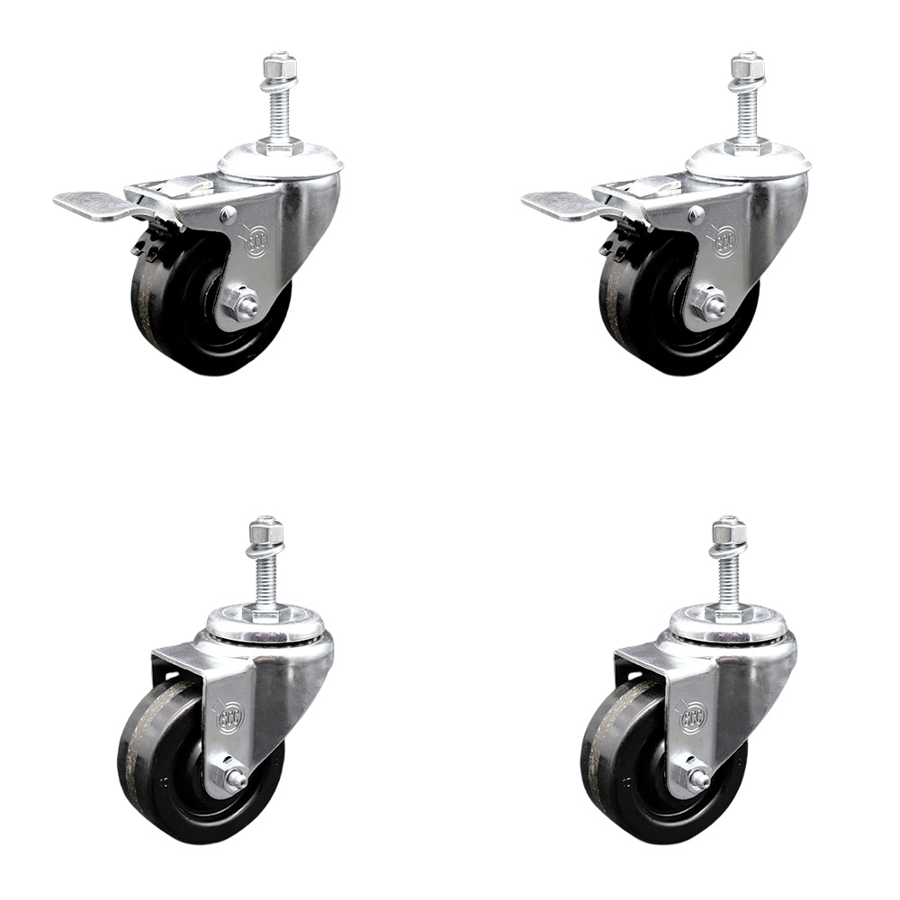 SCC-TSTTL20S3514-PHS-M1015-2-S-2 Phenolic Swivel Threaded Stem Caster with 3.5 x 1.25 in. Black Wheels & 10 mm Stems - Set of 4
