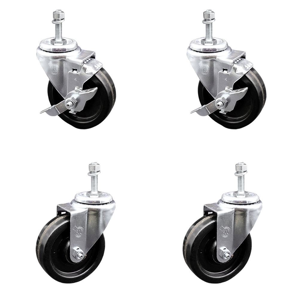 SCC-TS20S414-PHS-M1015-2-TLB-2 Phenolic Swivel Threaded Stem Caster with 4 x 1.25 in. Black Wheels & 10 mm Stems - Set of 4