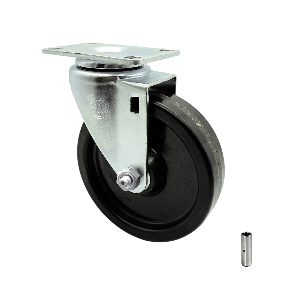 SCC-SS20S514-PHS Stainless Steel Phenolic Swivel Top Plate Swivel Caster with 5 x 1.25 in. Black Wheel
