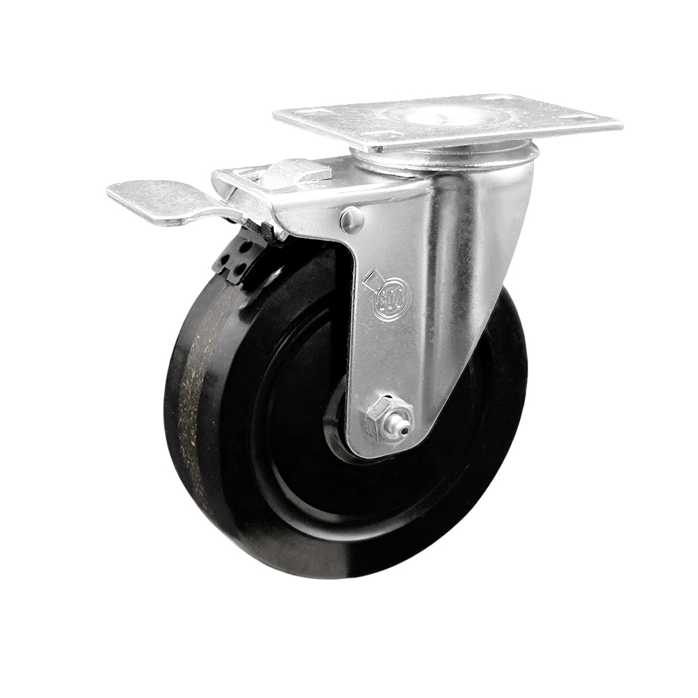 SCC-SSTTL20S514-PHS Stainless Steel Phenolic Swivel Top Plate Caster with 5 x 1.25 in. Black Wheel & Total Locking Brake