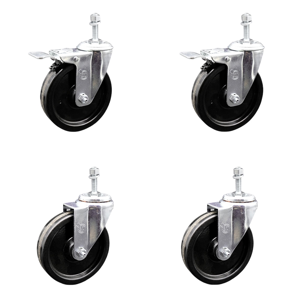 SCC-TSTTL20S514-PHS-381615-2-S-2 Phenolic Swivel Threaded Stem Caster with 5 x 1.25 in. Black Wheels & 0.38 in. Stems - Set of 4