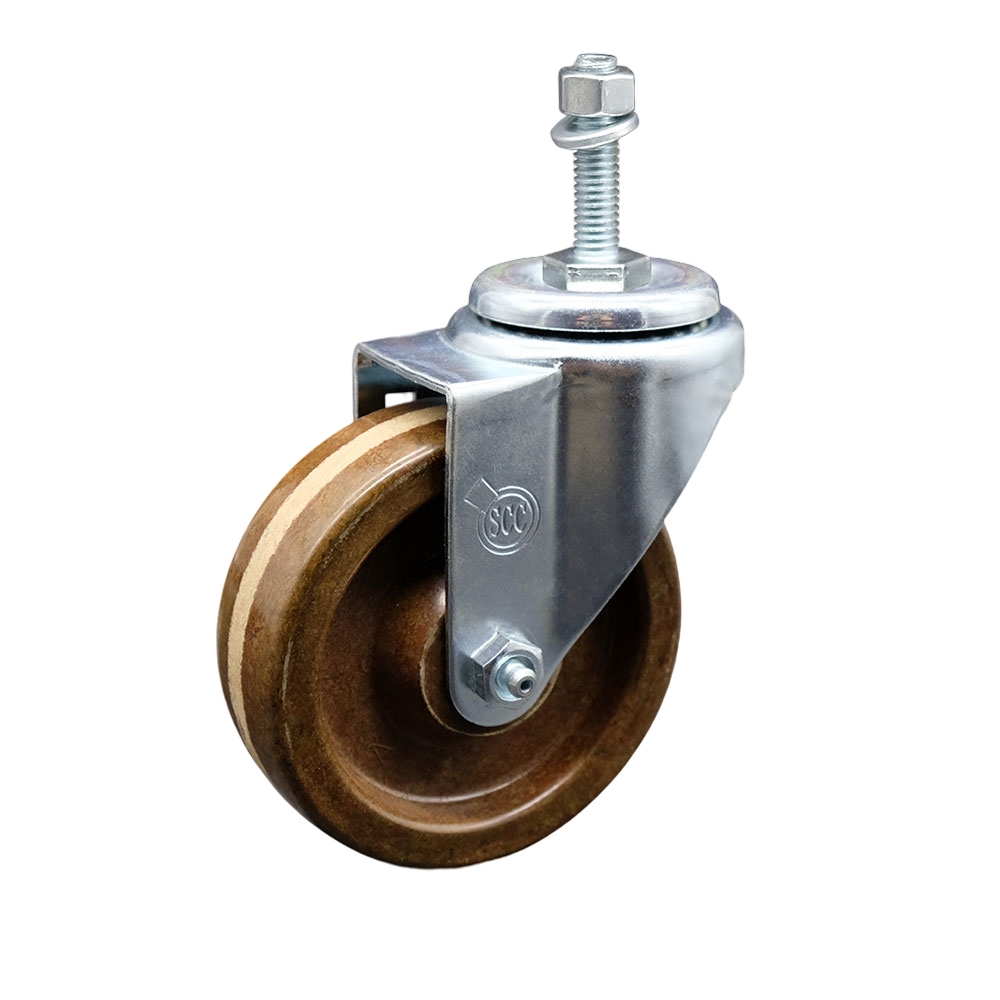 SCC-TS20S414-PHRHT-381615 High Temperature Phenolic Swivel Threaded Stem Caster with Roller Bearing 4 x 1.25 in. Brown Wheel & 0.38 in. Stem
