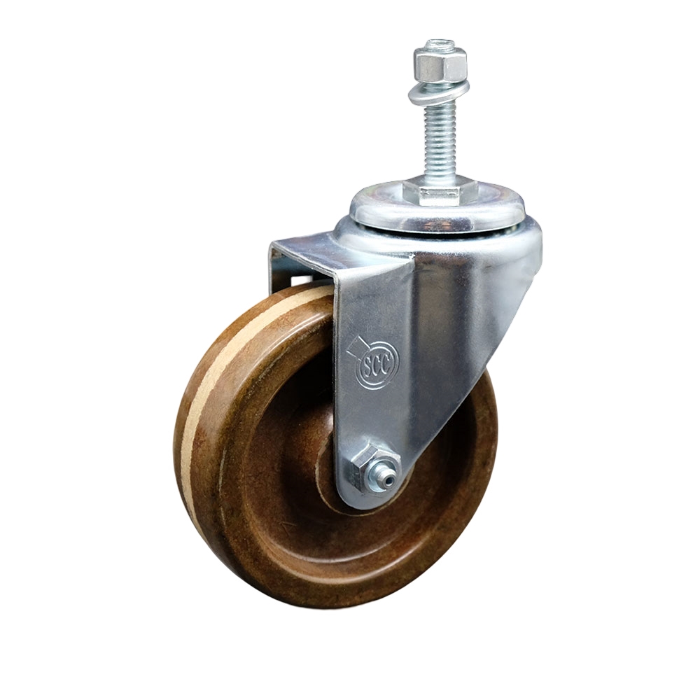 SCC-TS20S414-PHRHT-M1015 High Temperature Phenolic Swivel Threaded Stem Caster with Roller Bearing 4 x 1.25 in. Brown Wheel & 10 mm Stem