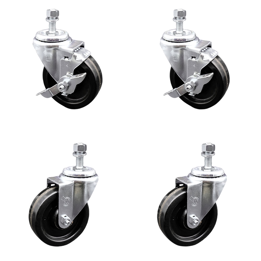 SCC-TS20S414-PHS-121315-2-TLB-2 Phenolic Swivel Threaded Stem Caster with 4 x 1.25 in. Black Wheels & 0.5 in. Stems - Set of 4