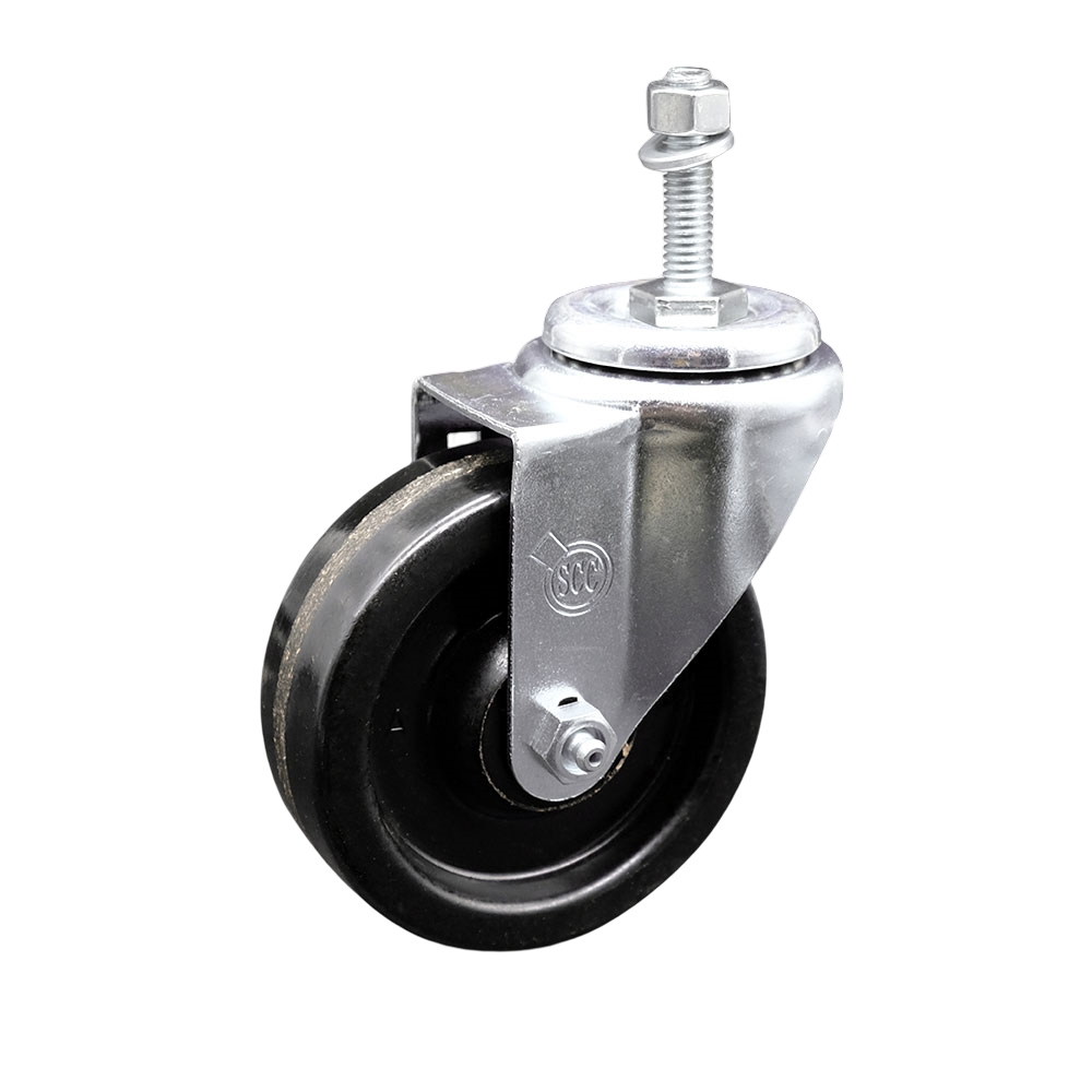 SCC-SSTS20S414-PHS-M1015 Stainless Steel Phenolic Swivel Threaded Stem Caster with 4 x 1.25 in. Black Wheel & 10 mm Stem