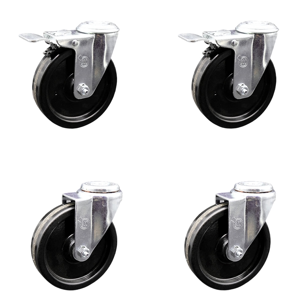 SCC-BHTTL20S514-PHS-2-S-2 Phenolic Swivel Bolt Hole Caster with 5 x 1.25 in. Black Wheels - Set of 4