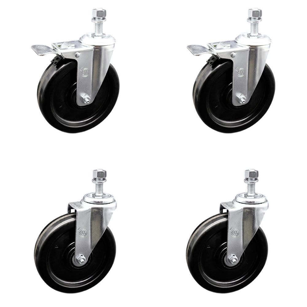 SCC-TSTTL20S615-PHS-381615-2-S-2 Phenolic Swivel Threaded Stem Caster with 6 x 1.5 in. Black Wheels & 0.38 in. Stems - Set of 4
