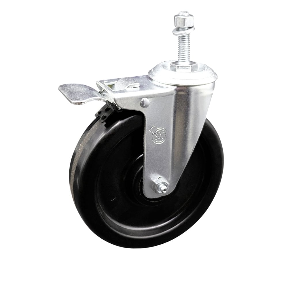 SCC-TSTTL20S615-PHS-M1015 Phenolic Swivel Threaded Stem Caster with 6 x 1.5 in. Black Wheel & 10 mm Stem & Total Locking Brake