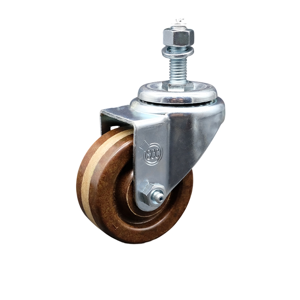 SCC-TS20S314-PHRHT-121315 High Temperature Phenolic Swivel Threaded Stem Caster with Roller Bearing 3 x 1.25 in. Brown Wheel & 0.5 in. Stem