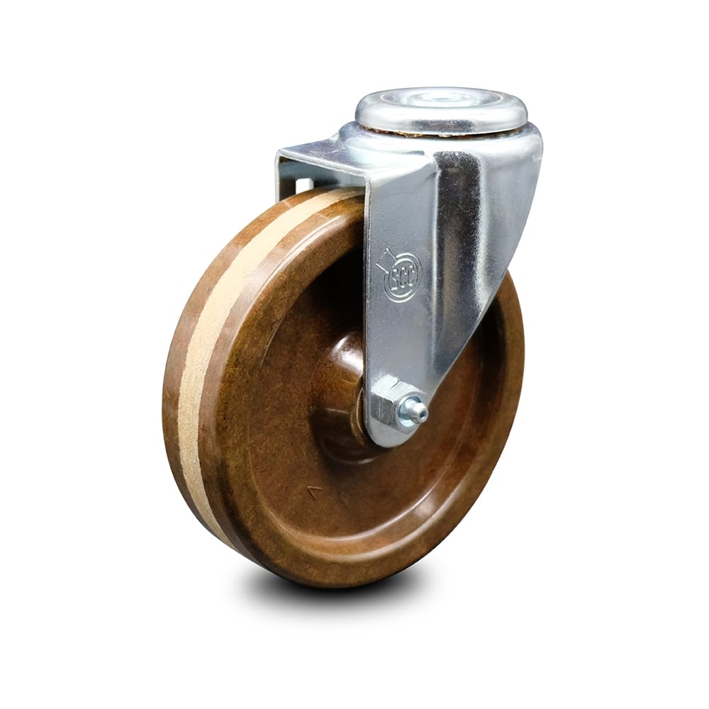 SCC-BH20S514-PHRHT High Temperature Phenolic Swivel Bolt Hole Caster with Roller Bearing 5 x 1.25 in. Brown Wheel