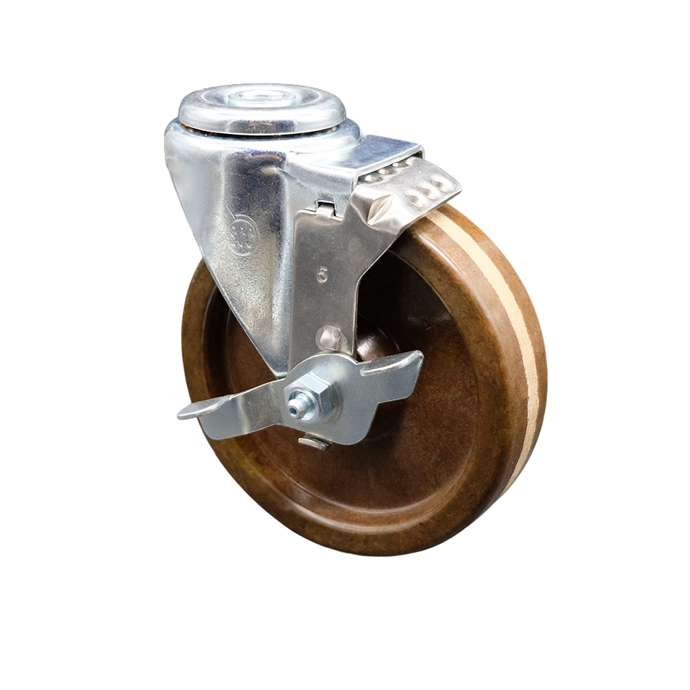 High Temp Phenolic Swivel Caster - Brown - 5 x 1.25 in - Top Locking Brake