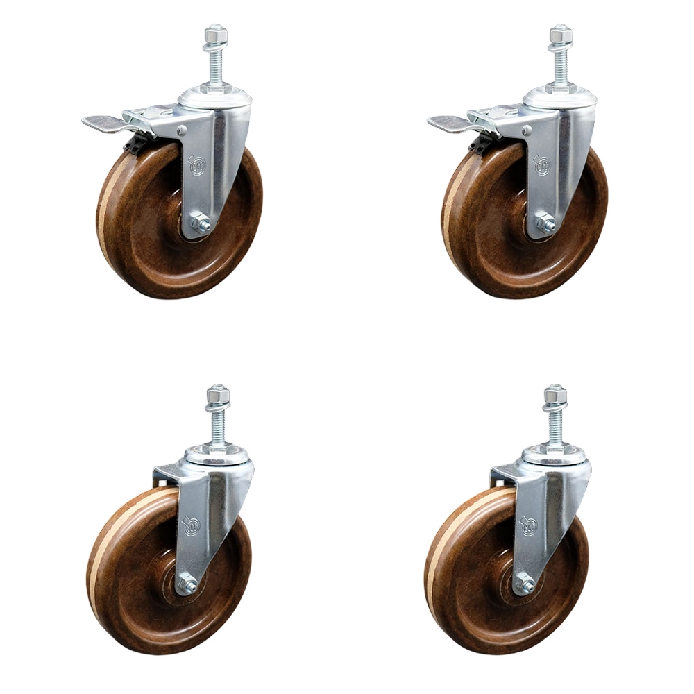 SCC-TSTTL20S615-PHSHT-381615-2-S-2 High Temperature Phenolic Swivel Threaded Stem Caster 6 x 1.5 in. Brown Wheels & 0.38 in. Stems - Set of 4
