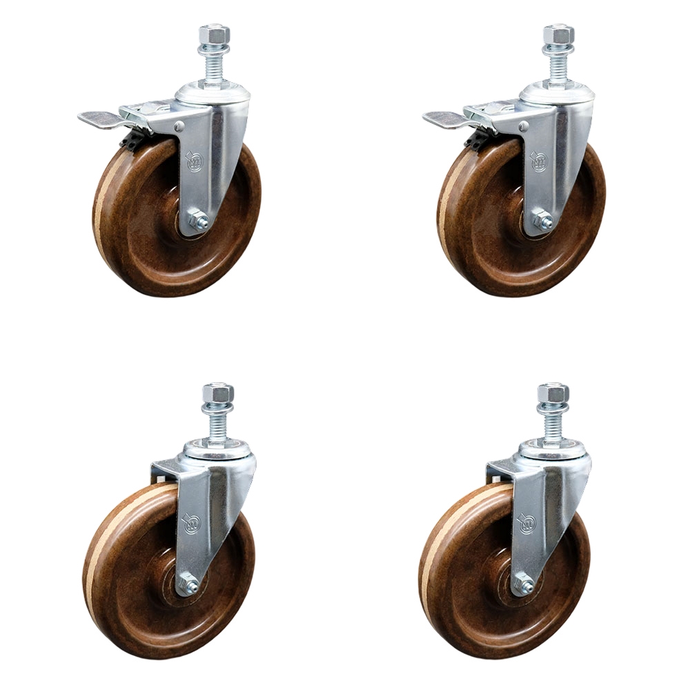 SCC-TSTTL20S615-PHSHT-M1215-2-S-2 High Temperature Phenolic Swivel Threaded Stem Caster 6 x 1.5 in. Brown Wheels & 12 mm Stems - Set of 4