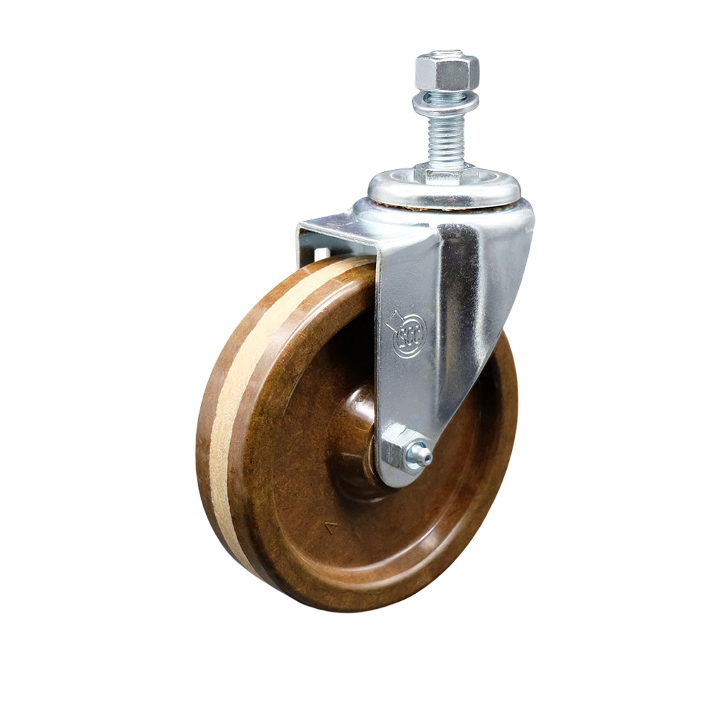 SCC-SSTS20S514-PHSHT-M1215 Stainless Steel High Temperature Phenolic Swivel Threaded Stem Caster with 5 x 1.25 in. Brown Wheel & 12 mm Stem