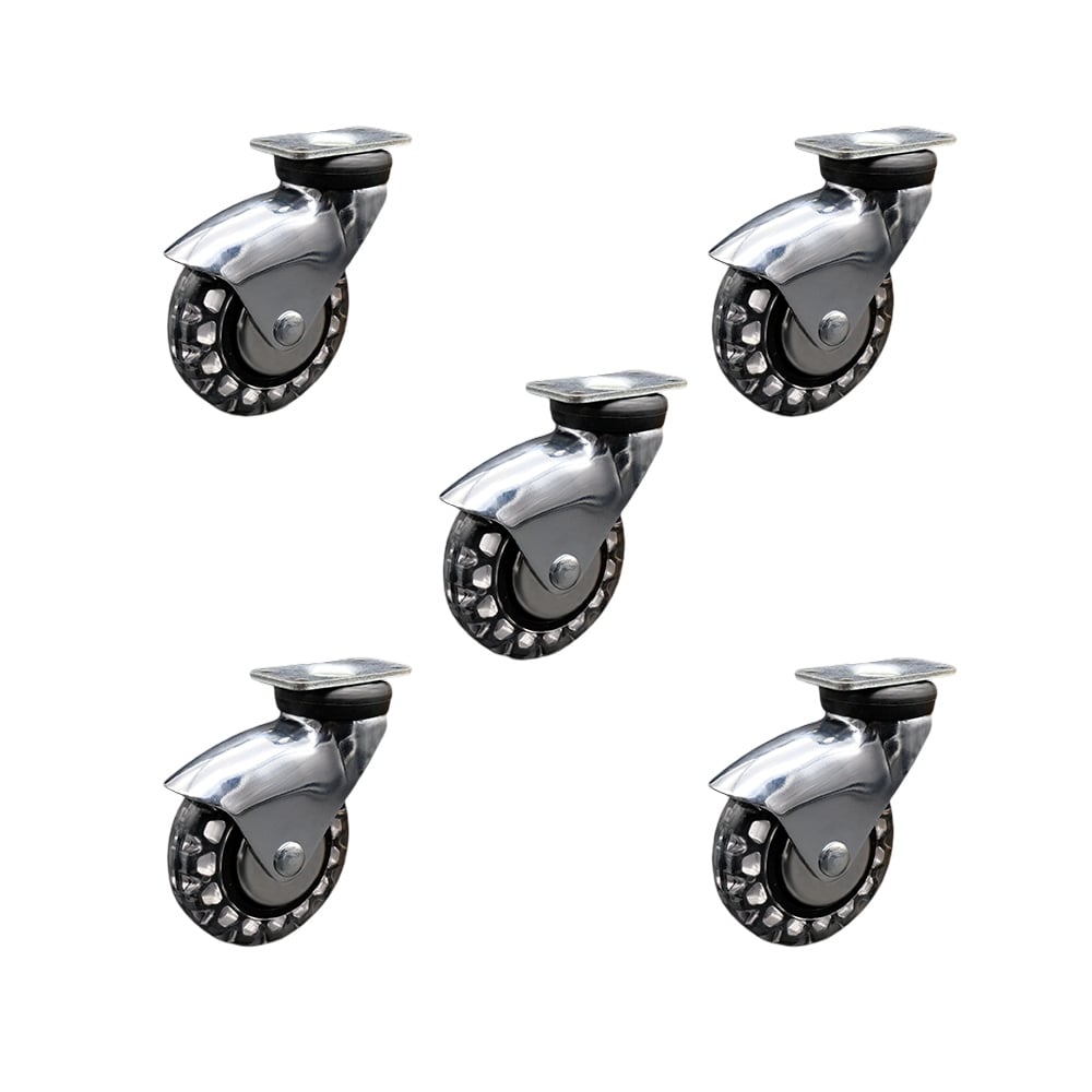 3 in. Swivel Caster Wheels for Furniture Bright Chrome Hooded Polyurethane Wheel with Top Plate Casters for Coffee Tables & Ottomans - Set of 5
