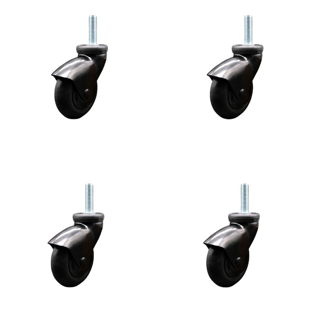 3 in. Swivel Caster Wheels for Furniture Black Hooded Neoprene Rubber Wheel with 0.31 in. 18 TPI x 1 in. Threaded Stem - Set of 4