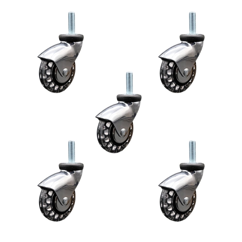 3 in. Swivel Caster Wheels for Furniture Bright Chrome Hooded Polyurethane Wheel with0.375 in. 16 TPI x 1.5 in. Threaded Stem - Set of 5