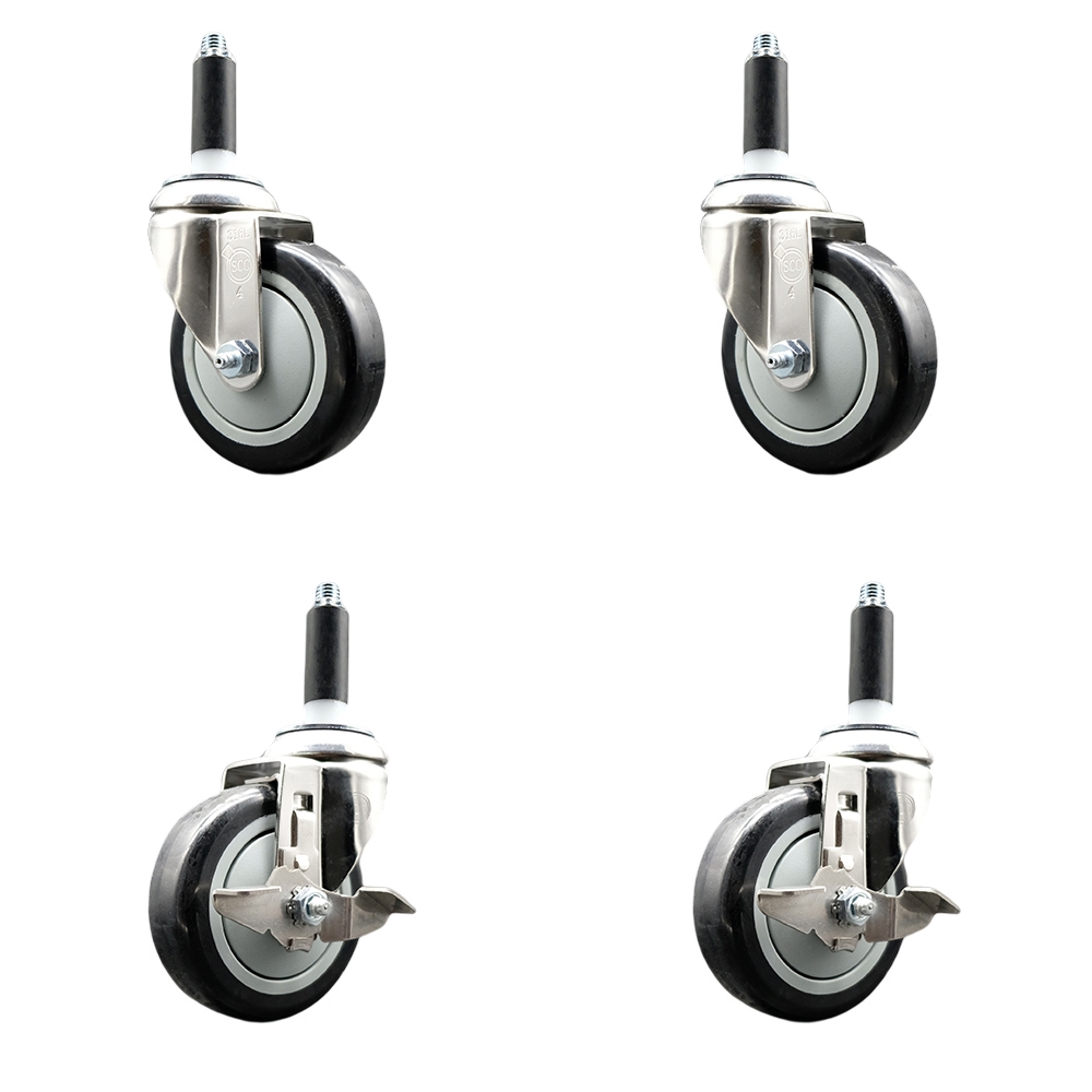 Polyurethane Swivel Stem Caster with 4 in. Black Caster Wheels, 0.87 in. Expanding Stems - 316 Stainless Steel Casters - Set of 4