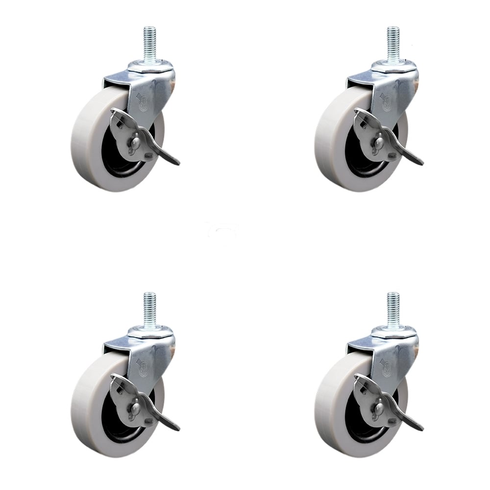 SCC-TS05S310-TPRS-SLB-M1015-4 3 in. Swivel Thermoplastic Rubber Caster Wheels with 10 mm 1.50 TPI x 1.5 in. Threaded Stem Caster & Brake - Set of 4