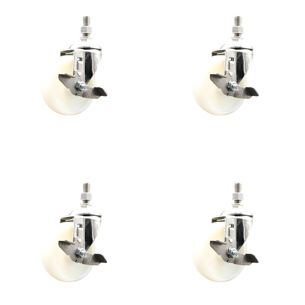 Nylon Swivel Stem Caster with 4 in. Caster Wheels, 10 mm Threaded Stems - 316 Stainless Steel Casters - Set of 4
