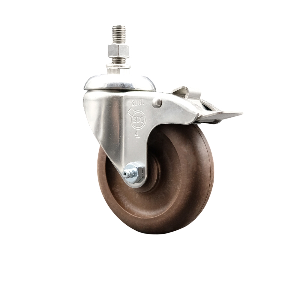 High Temperature Glass Filled Nylon Swivel Stem Caster with 4 in. Brown Caster Wheel, 0.5 in. Threaded Stem - 316 Stainless Steel Caster
