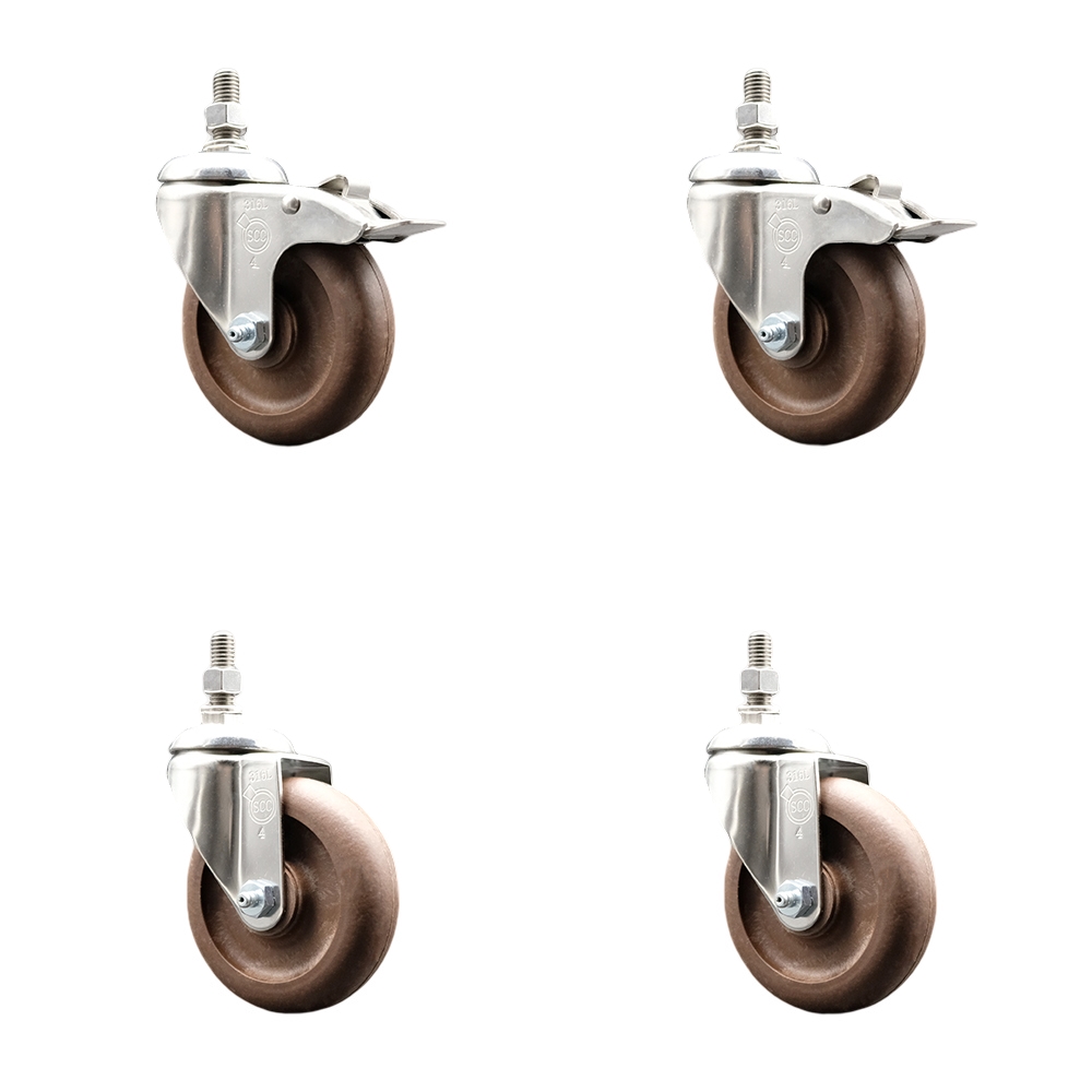 High Temperature Glass Filled Nylon Swivel Stem Caster with 4 in. Wheel, 10 mm Threaded Stem - 316 Stainless Steel - Set of 4