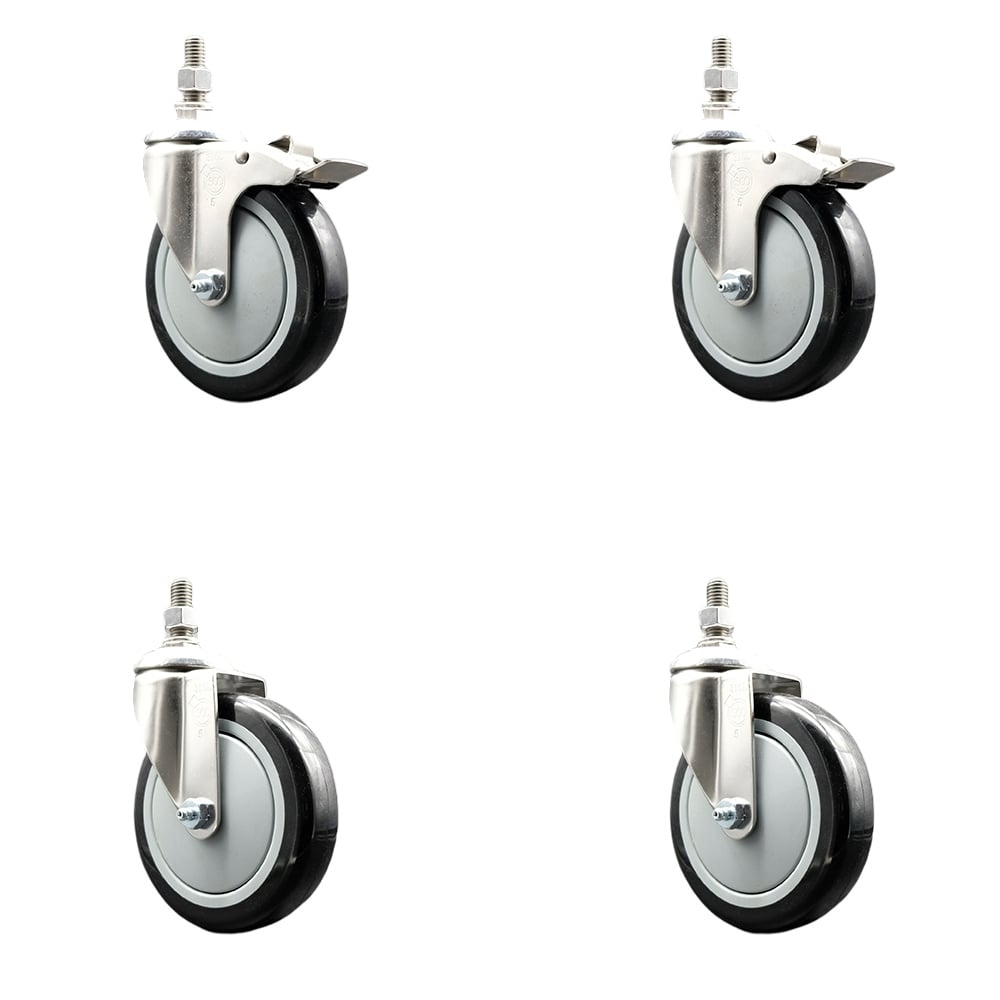 Poly Swivel Stem Caster with 5 in. Black Caster Wheels, 0.5 in. Threaded Stems - 316 Stainless Steel Casters - Set of 4