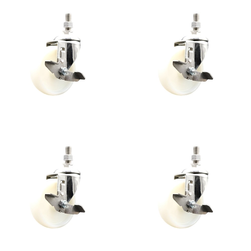 Nylon Swivel Stem Caster with 4 in. Caster Wheels, 0.5 in. Threaded Stems - 316 Stainless Steel Casters - Set of 4