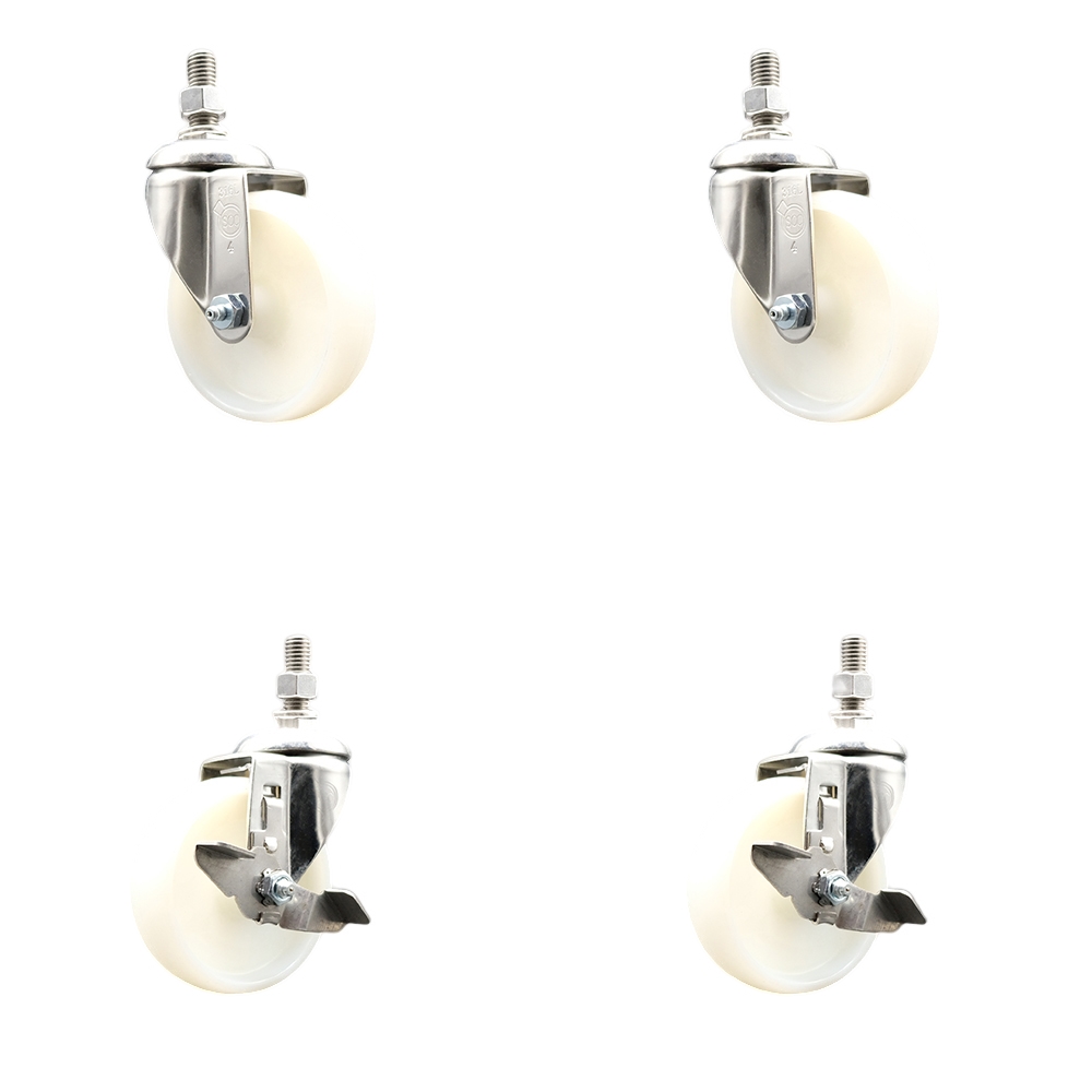 Nylon Swivel Stem Caster with 4 in. Caster Wheels, 0.5 in. Threaded Stems - 316 Stainless Steel Casters - Set of 4