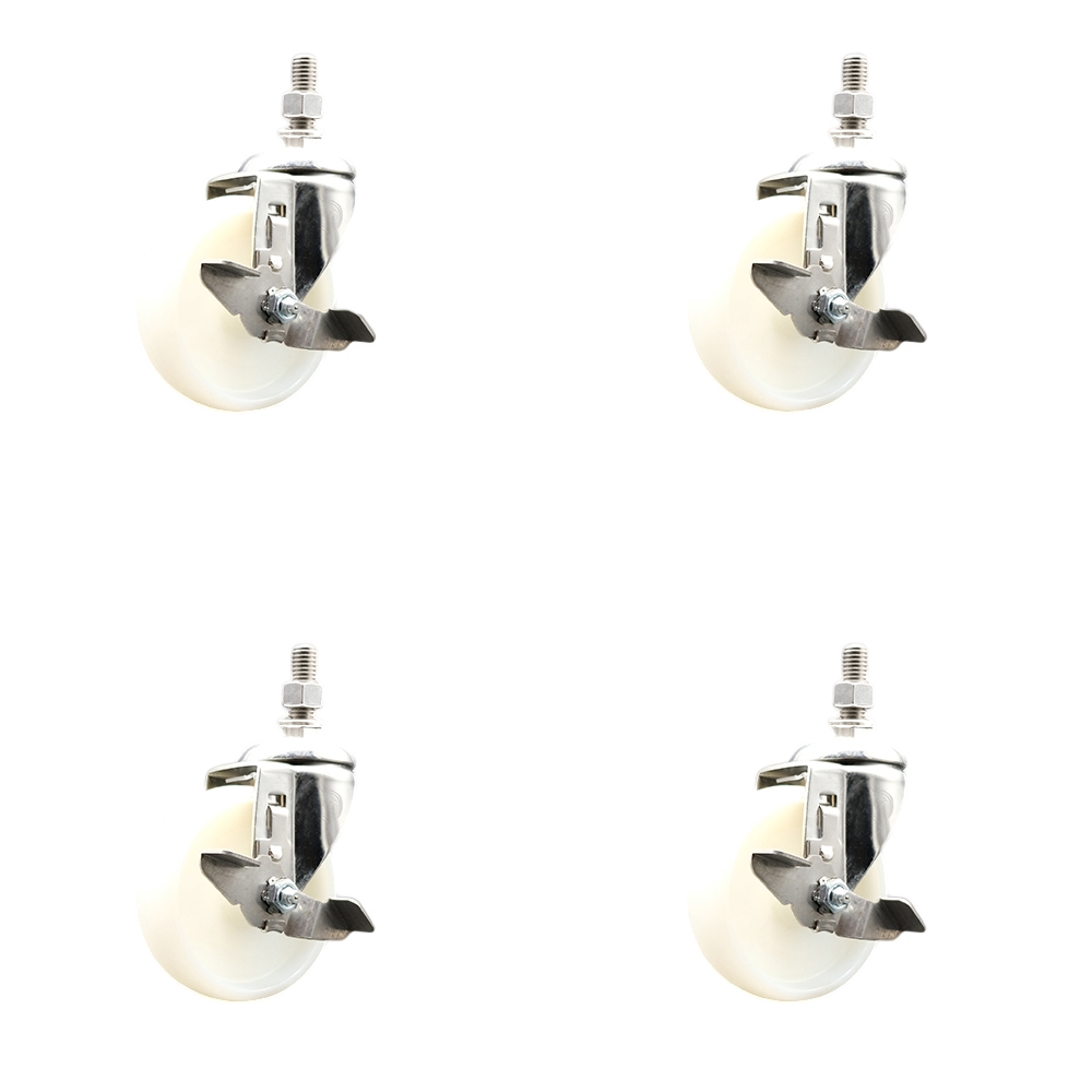 Nylon Swivel Stem Caster with 4 in. Caster Wheels, 0.38 in. Threaded Stems - 316 Stainless Steel Casters - Set of 4