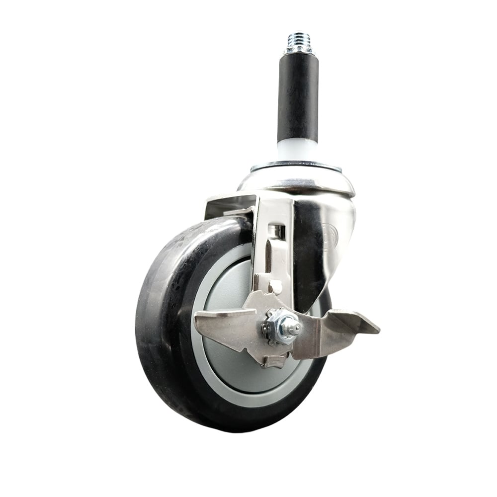 Polyurethane Swivel Stem Caster with 4 in. Black Caster Wheels & Top Lock Brake, 0.75 in. Expanding Stem - 316 Stainless Steel Caster