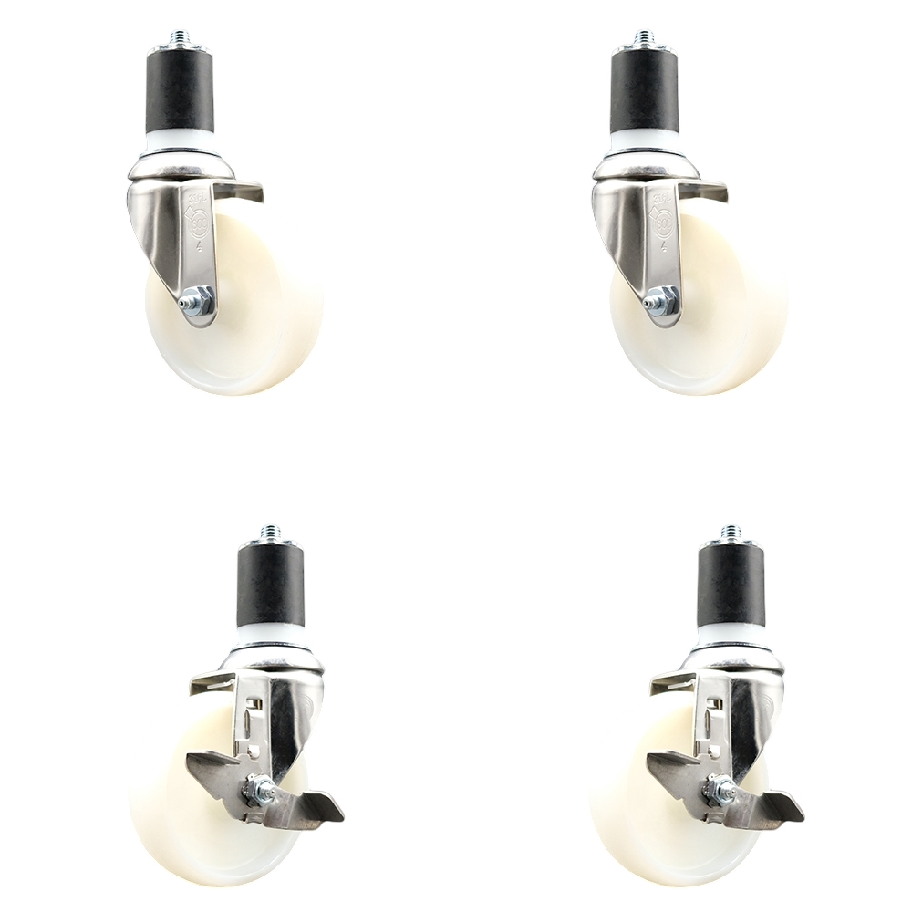Nylon Swivel Stem Caster with 4 in. Caster Wheels, 1.75 in. Expanding Stems - 316 Stainless Steel Casters - Set of 4