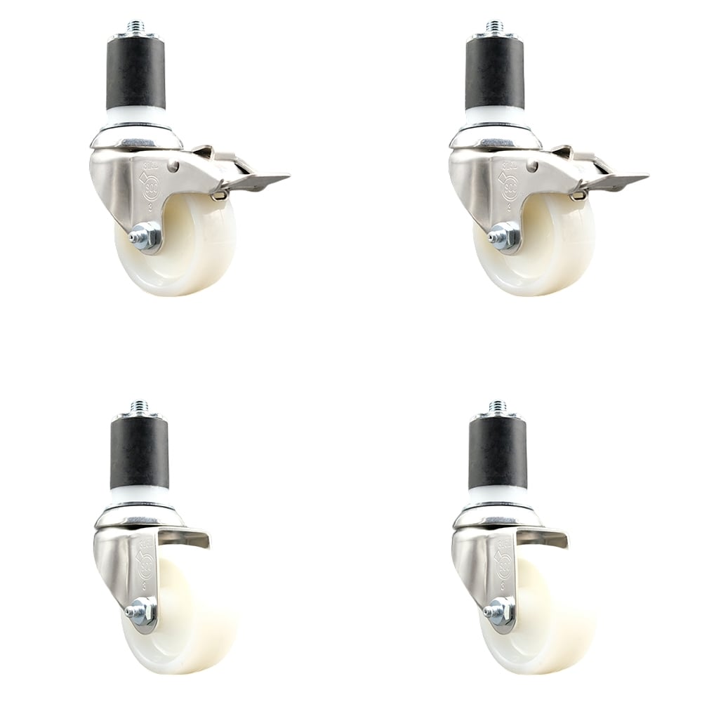 Nylon Swivel Stem Caster with 3 in. Caster Wheels, 1.87 in. Expanding Stem - 316 Stainless Steel Casters - Set of 4