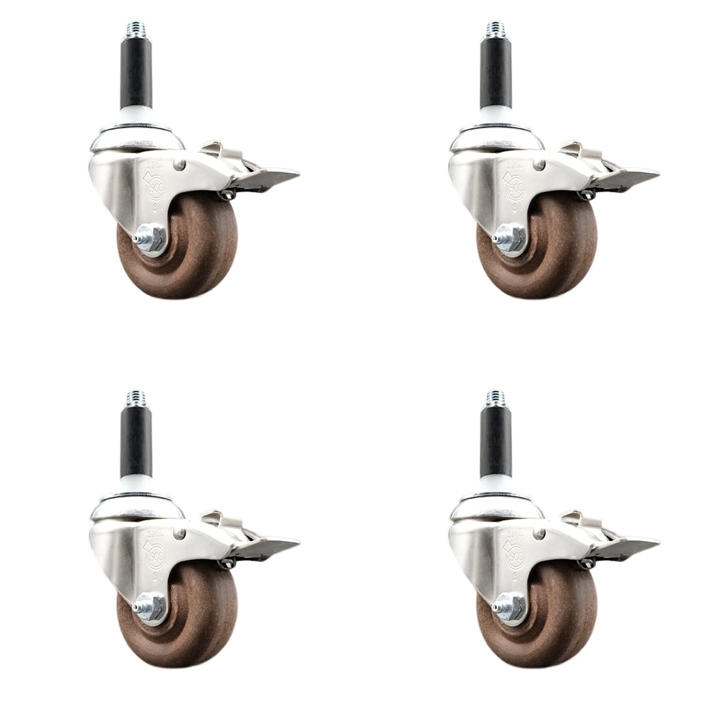 High Temperature Glass Filled Nylon Swivel Stem Caster with 3 in. Wheel, 0.75 in. Expanding Stem - 316 Stainless Steel Caster - Set of 4