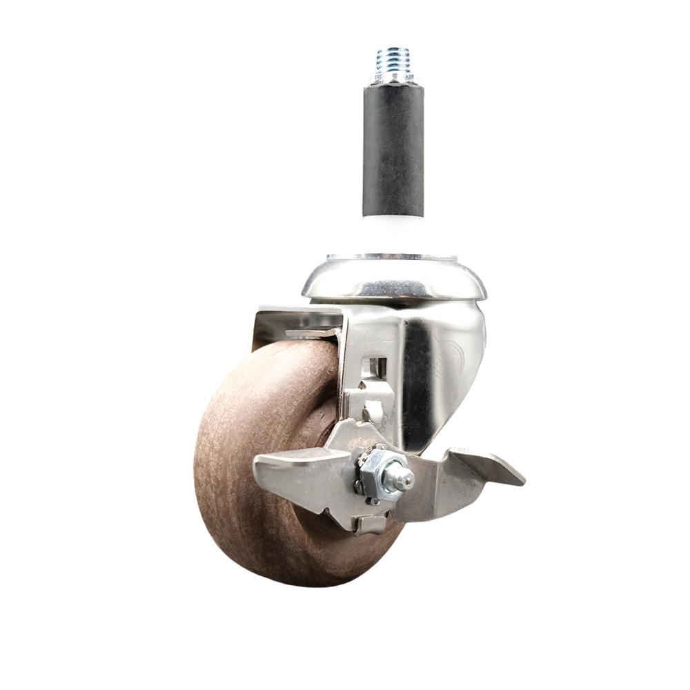 High Temperature Glass Filled Nylon Swivel Stem Caster with 3.5 in. Brown Caster Wheel, 0.75 in. Expanding Stem - 316 Stainless Steel Caster