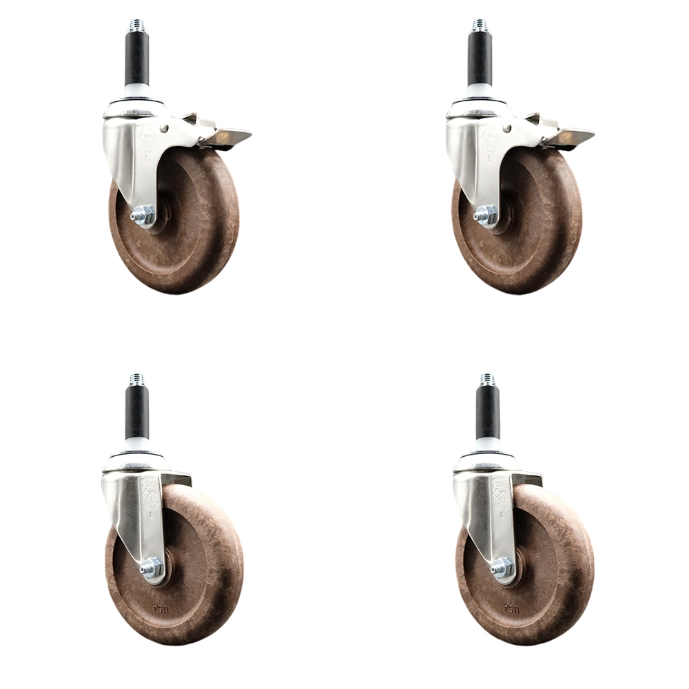 High Temperature Glass Filled Nylon Swivel Stem Caster with 5 in. Wheel, 0.87 in. Expanding Stems - 316 Stainless Steel Casters - Set of 4