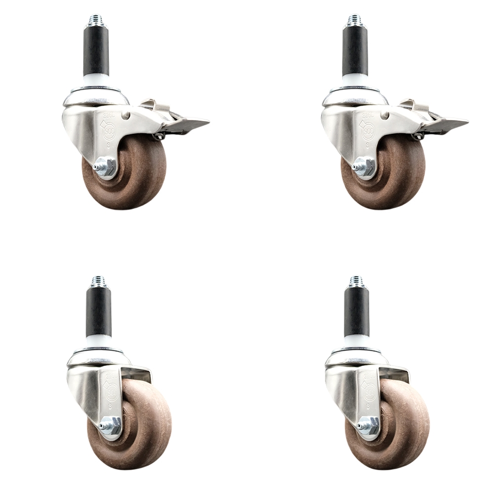 High Temperature Glass Filled Nylon Swivel Stem Caster with 3 in. Wheel, 1.13 in. Expanding Stem - 316 Stainless Steel - Set of 4
