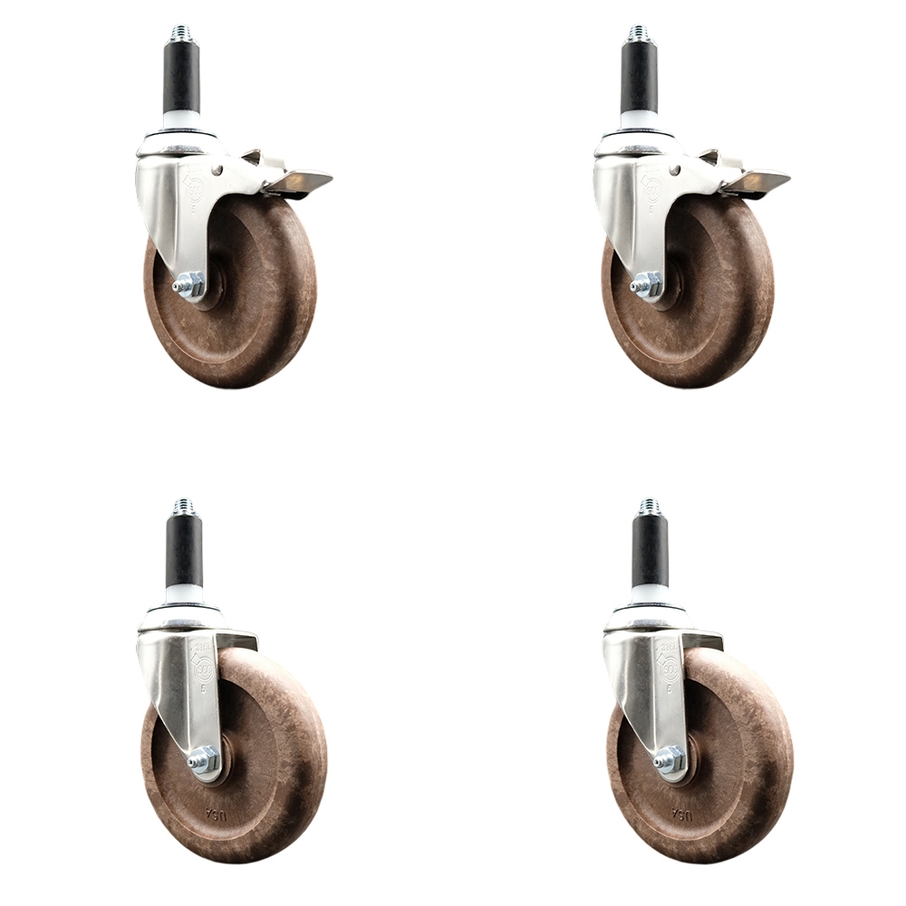 High Temperature Glass Filled Nylon Swivel Stem Caster with 5 in. Wheel, 1.13 in. Expanding Stem - 316 Stainless Steel - Set of 4