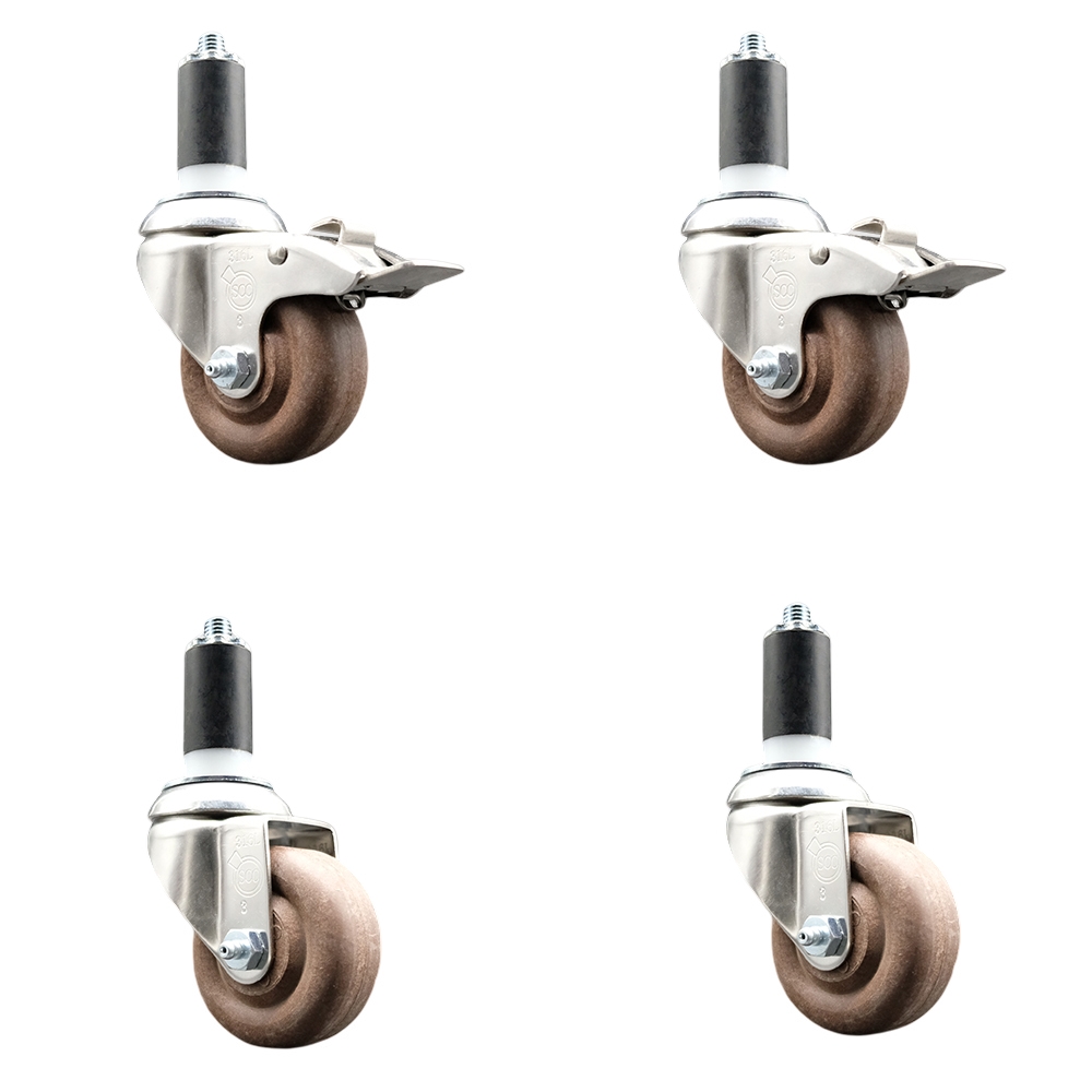 High Temperature Glass Filled Nylon Swivel Stem Caster with 3 in. Wheel, 1.25 in. Expanding Stem - 316 Stainless Steel - Set of 4