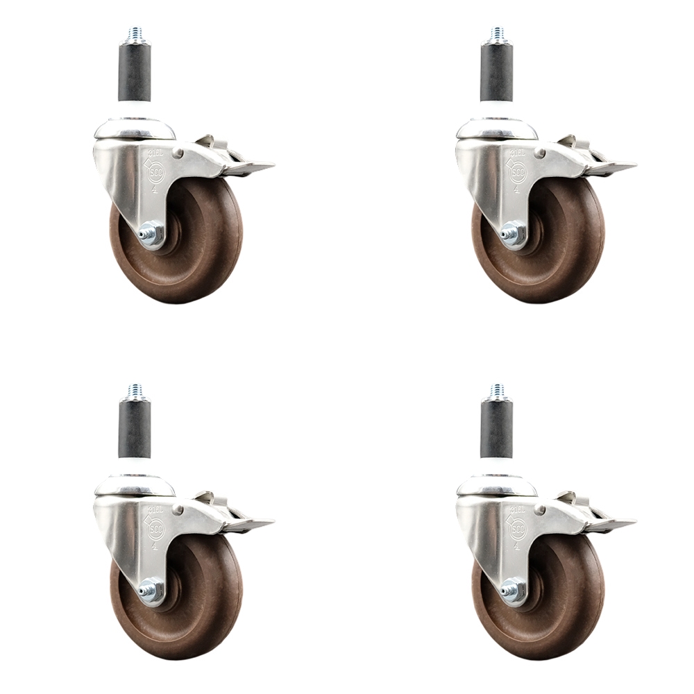 High Temperature Glass Filled Nylon Swivel Stem Caster with 4 in. Wheel, 1.38 in. Expanding Stem - 316 Stainless Steel Caster - Set of 4