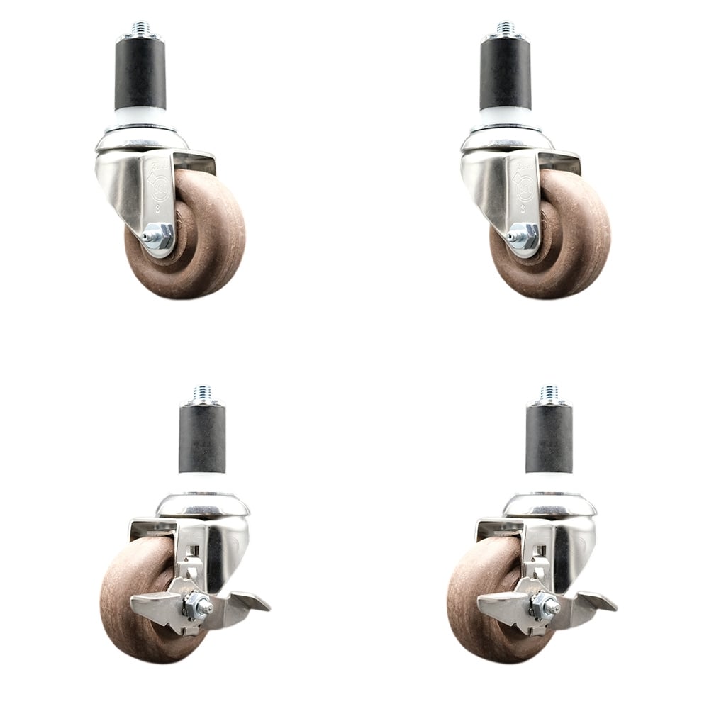 High Temperature Glass Filled Nylon Swivel Stem Caster with 3 in. Caster Wheels - 316 Stainless Steel Caster - Set of 4