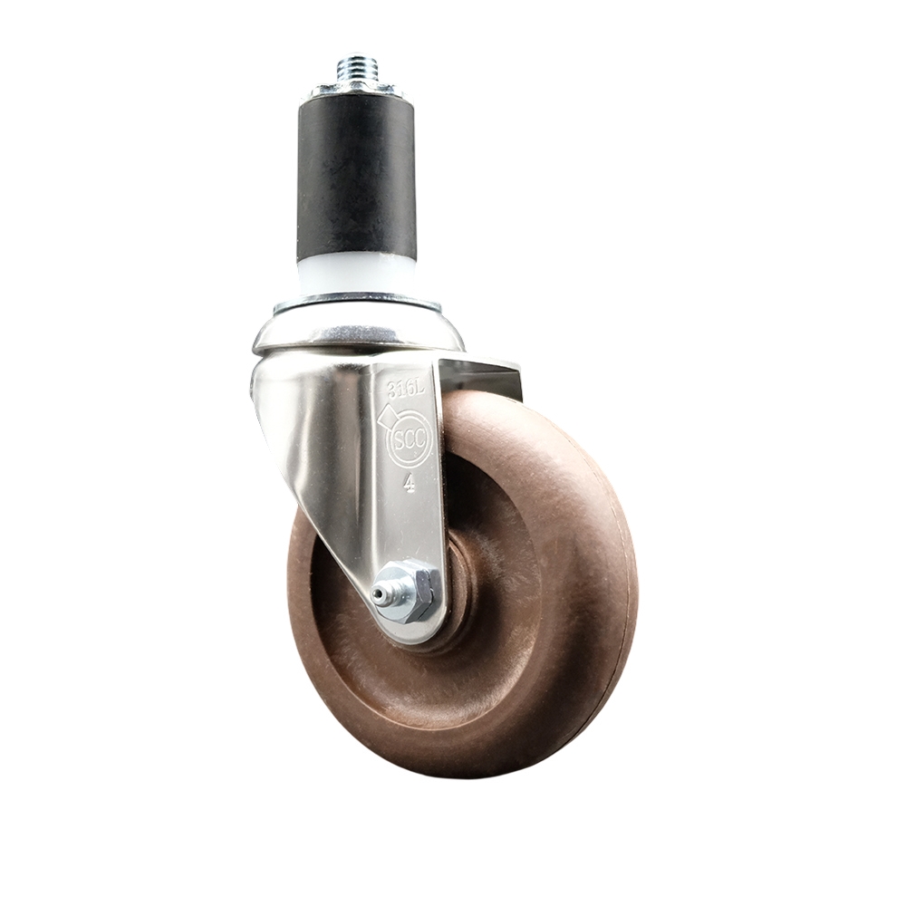 High Temperature Glass Filled Nylon Swivel Stem Caster with 4 in. Brown Caster Wheel, 1.5 in. Expanding Stem - 316 Stainless Steel Caster