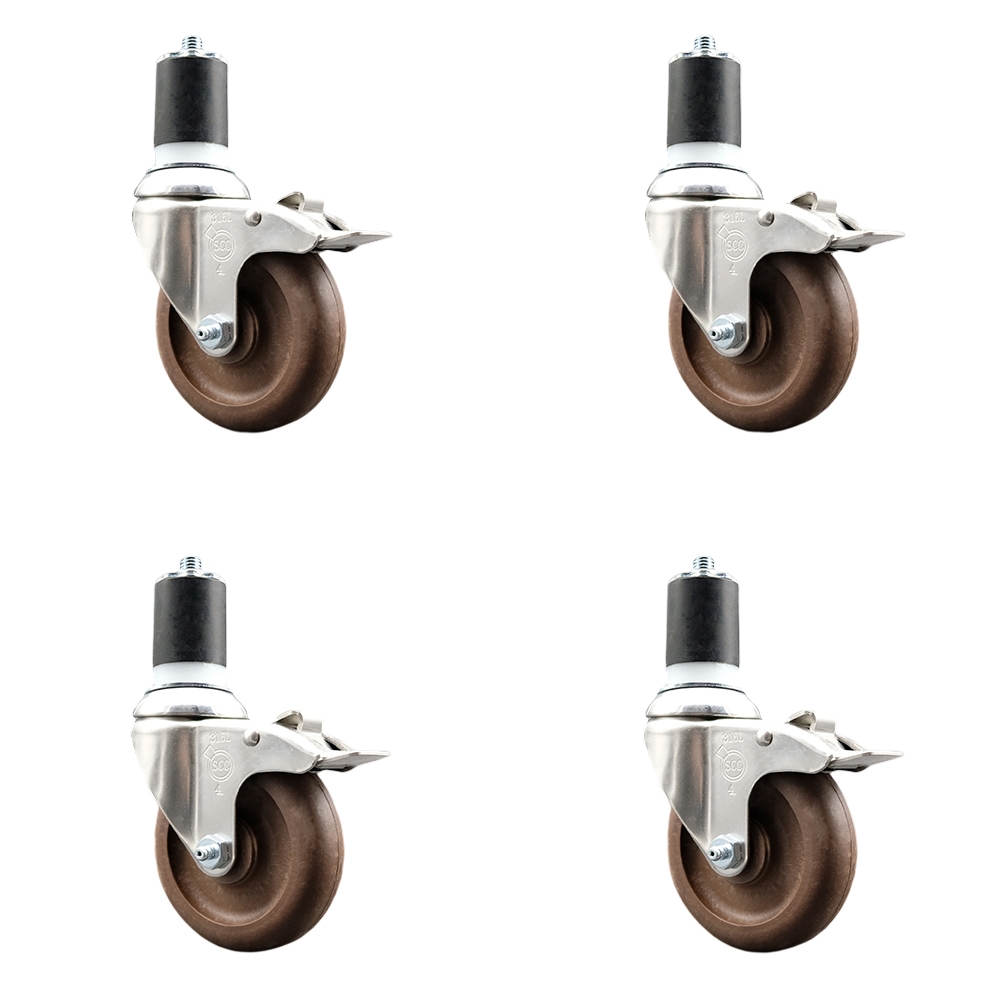 High Temperature Glass Filled Nylon Swivel Stem Caster with 4 in. Caster Wheel - 316 Stainless Steel Caster - Set of 4