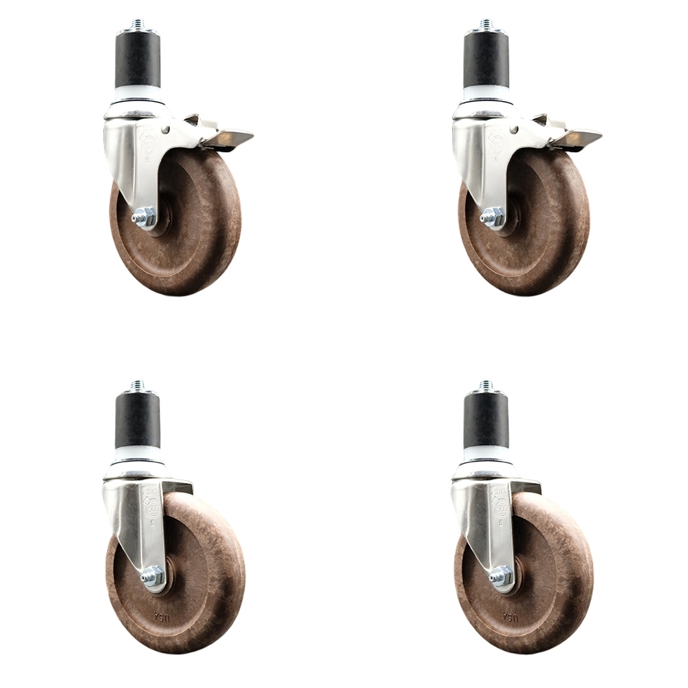 High Temperature Glass Filled Nylon Swivel Stem Caster with 5 in. Caster Wheel - 316 Stainless Steel Caster - Set of 4