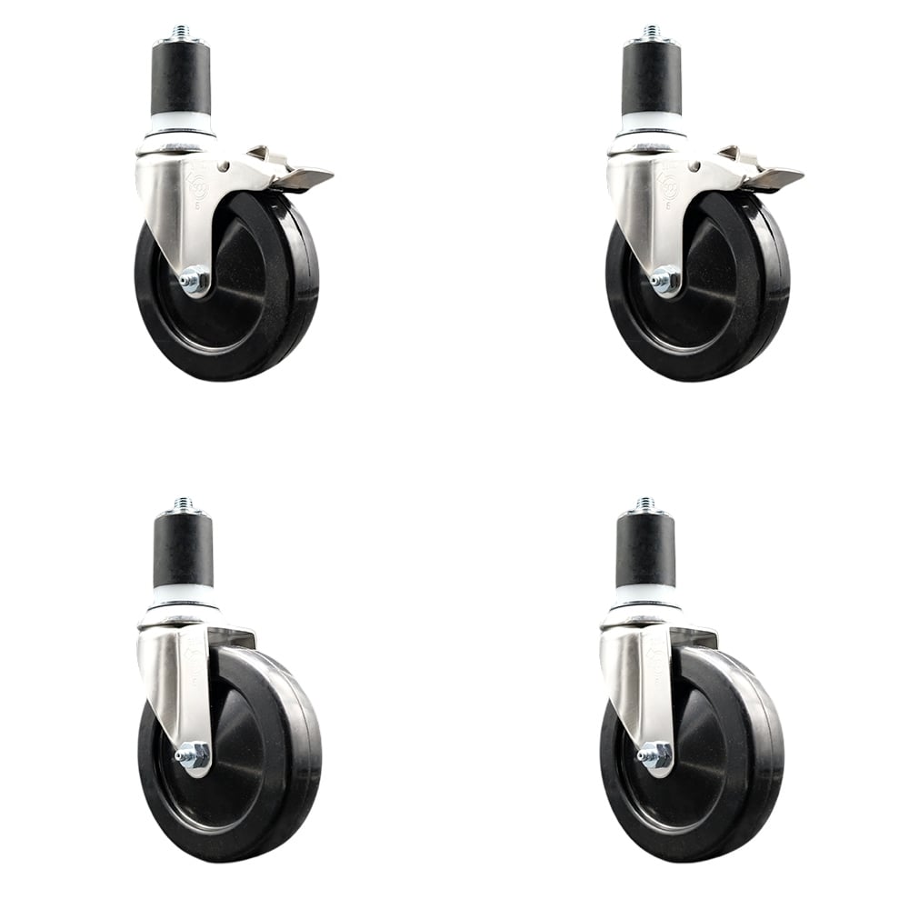 Hard Rubber Swivel Stem Caster with 5 in. Caster Wheels, 1.87 in. Expanding Stem - 316 Stainless Steel Casters - Set of 4