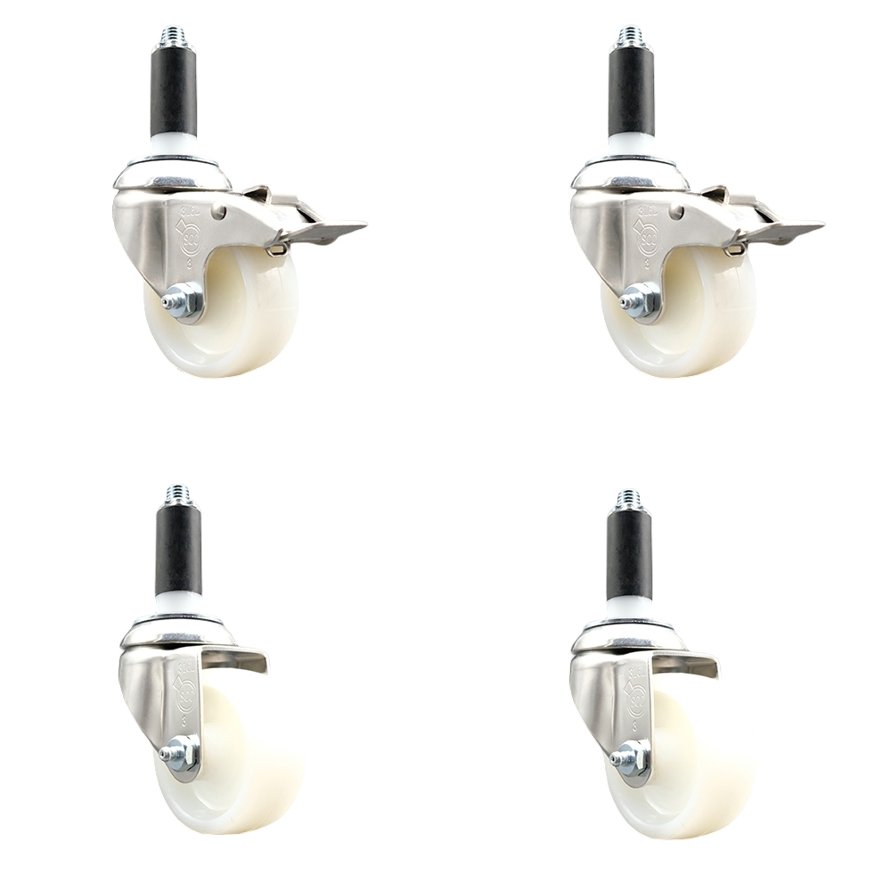 SCC-SS316TTLEX20S314-NYS-2-S-2-1 Nylon Swivel Stem Caster with 3 in. Caster Wheels, 1 in. Expanding Stem - 316 Stainless Steel Casters - Set of 4