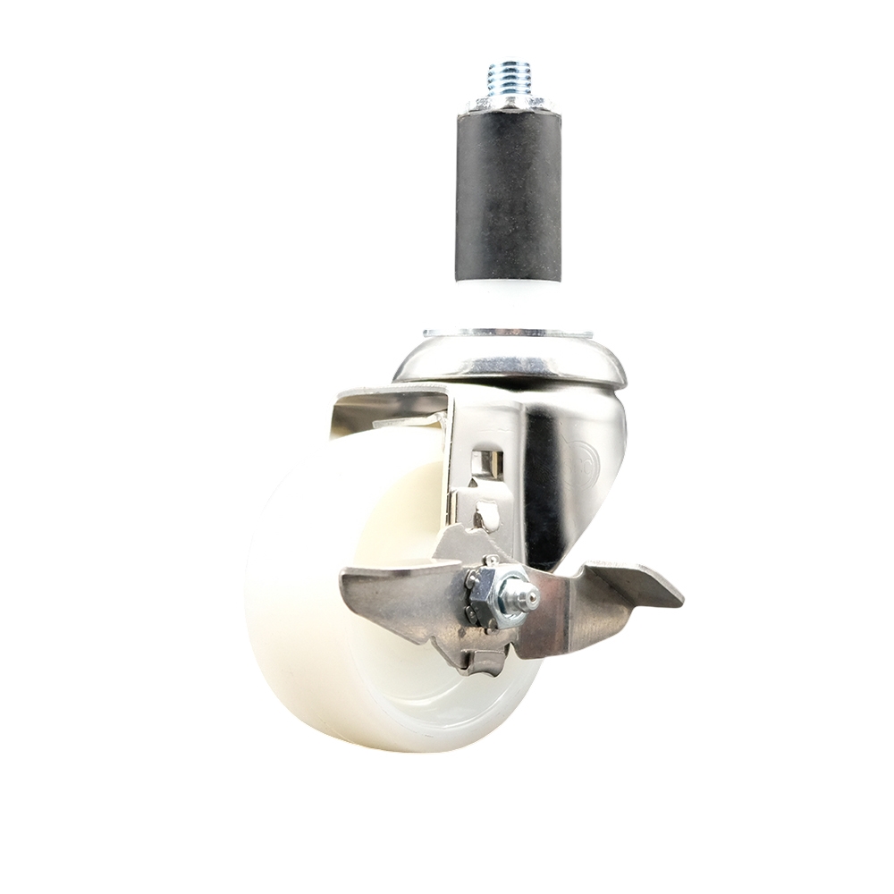 Nylon Swivel Stem Caster with 3 in. White Caster Wheel & Top Lock Brake, 1.38 in. Expanding Stem - 316 Stainless Steel Caster