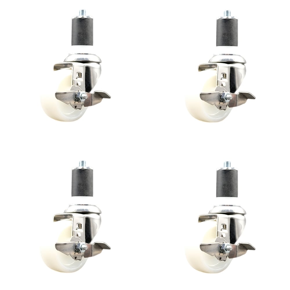 Nylon Swivel Stem Caster with 3 in. Caster Wheels, 1.87 in. Expanding Stems - 316 Stainless Steel Casters - Set of 4